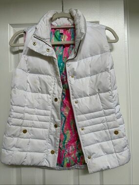 White Quilted Puffer Vest with Colorful Lined Interior